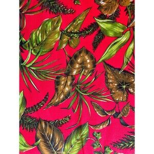 Vintage Tisseflore SEVERINA Fabric: Leaf Print, Red Cotton Textile, by Yard